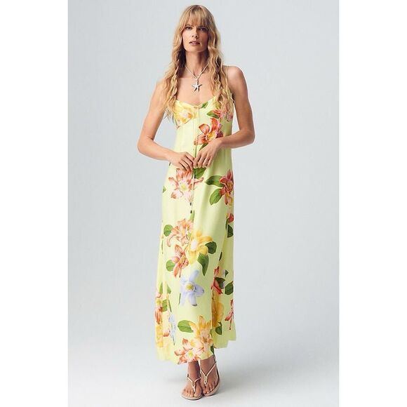 Anthropologie Floral Midi Dress - Yellow and Multicolor - Picture 1 of 12